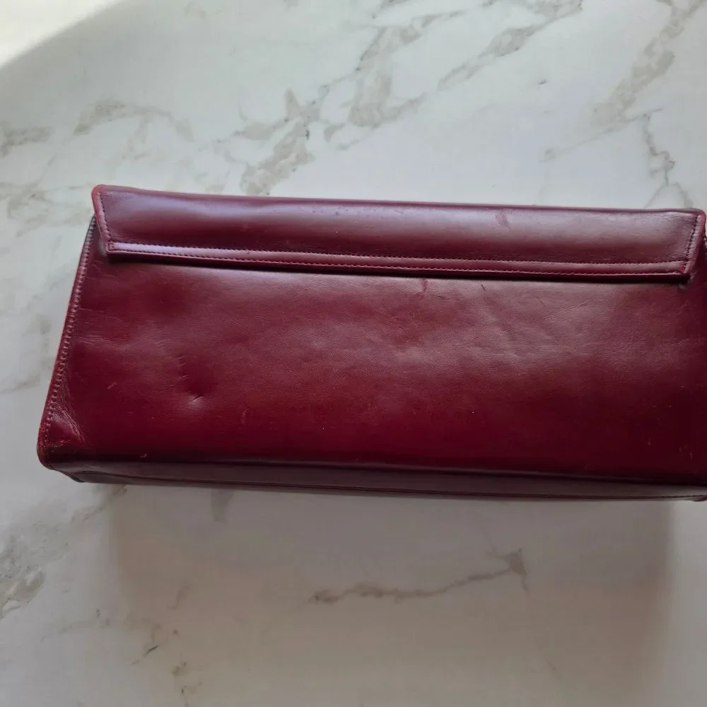 Rolfs Burgundy Leather Envelope Clutch with Gold-Tone Lock